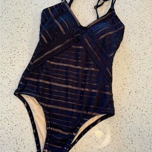Kona Sol Black & Nude Laser Cut One Piece Swimsuit